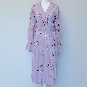 Nina Ricci: Purple Floral Silk Mid-length Long Sleeve Dress with Deep V